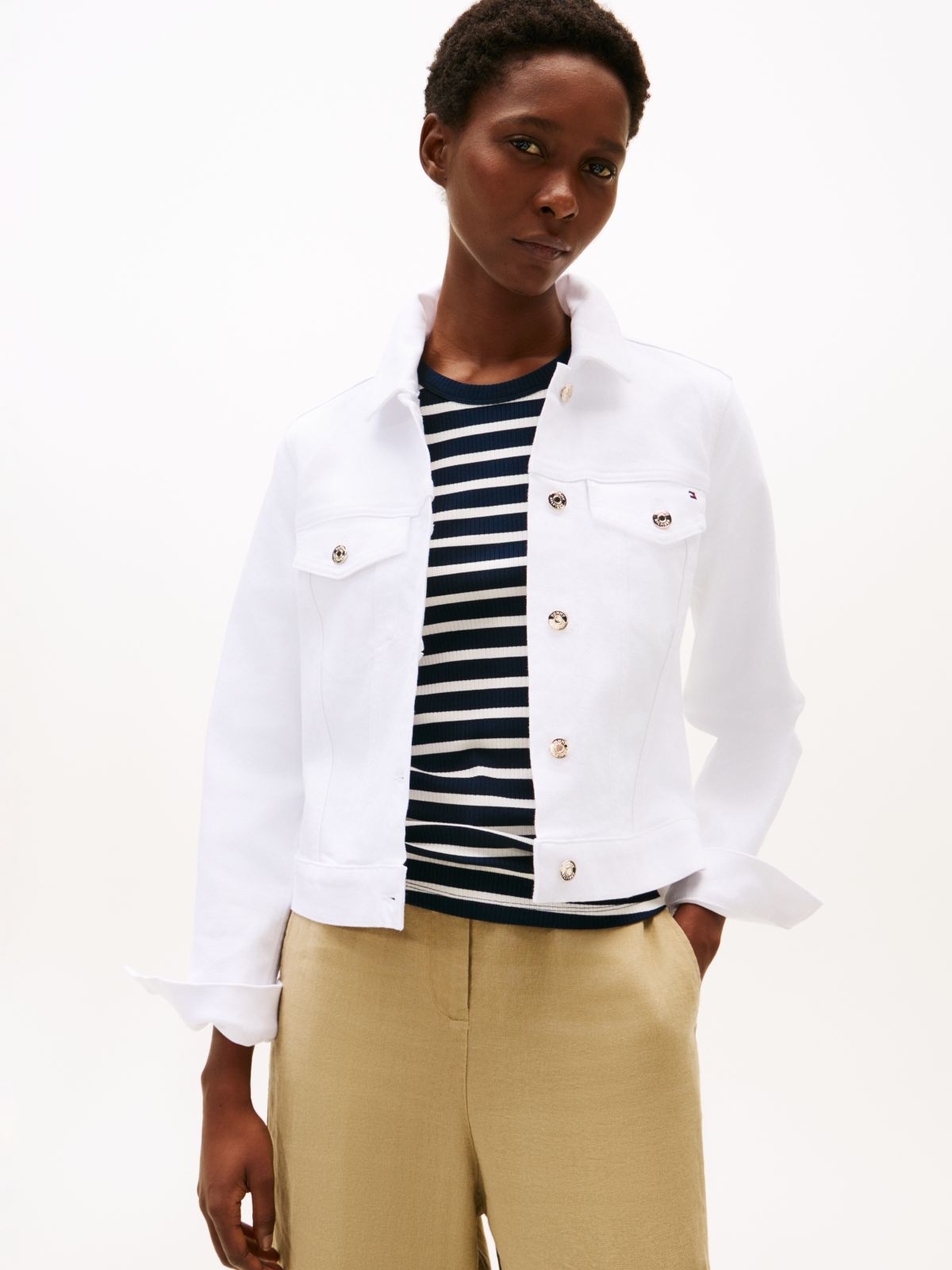 Slim White Denim Trucker Jacket — White