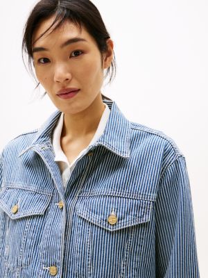 multi logo oversized denim jacket for women tommy hilfiger