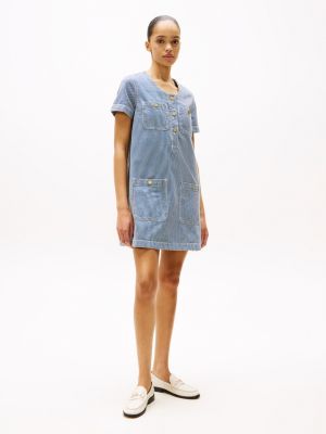 multi denim mini-jurk met korte mouwen voor dames - tommy hilfiger