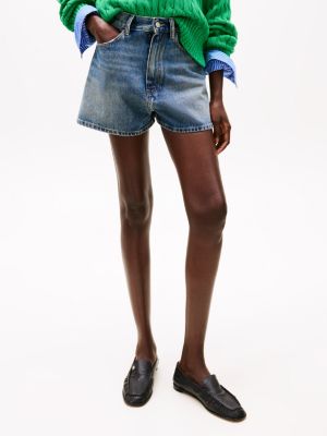 blau ausgestellte jeans-shorts mit hohem bund für damen - tommy hilfiger