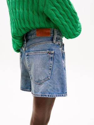 blue high rise flared denim shorts for women tommy hilfiger