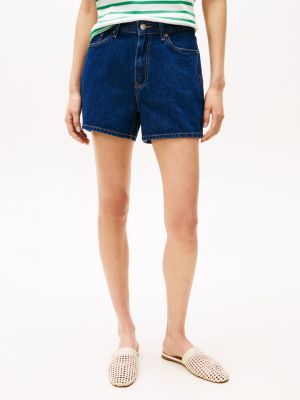 blauw high rise denim short voor dames - tommy hilfiger