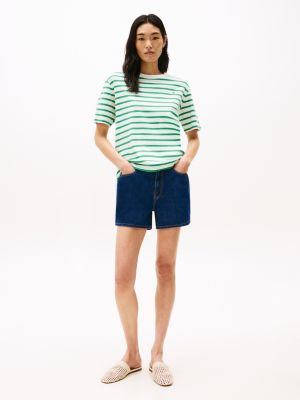 blue high rise denim shorts for women tommy hilfiger