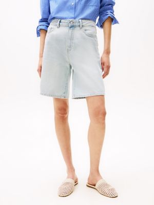 blue relaxed denim bermuda shorts for women tommy hilfiger