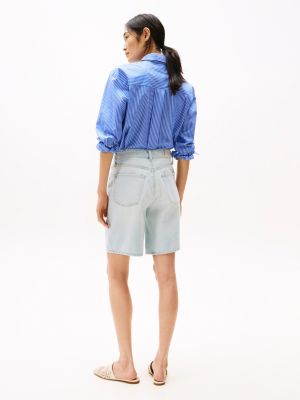 blue relaxed denim bermuda shorts for women tommy hilfiger