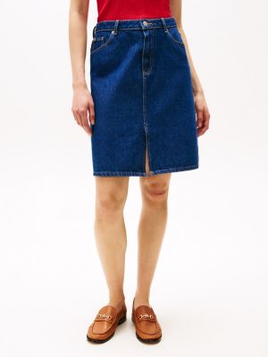 blue straight denim mini skirt for women tommy hilfiger