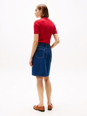 blue straight denim mini skirt for women tommy hilfiger