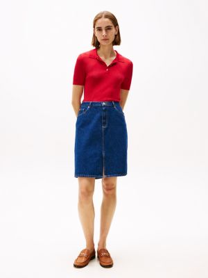 jupe courte droite en denim blue pour femmes tommy hilfiger