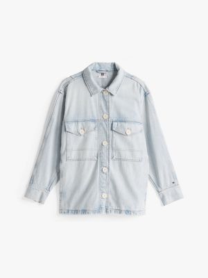 blue oversized faded denim utility jacket for women tommy hilfiger