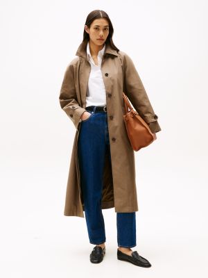 brown single breasted relaxed mac coat for women tommy hilfiger