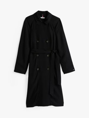 zwart double-breasted trenchcoat met ceintuur voor dames - tommy hilfiger