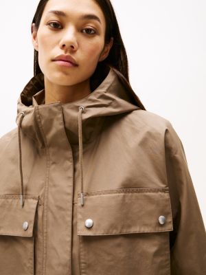 brown oversized pocket relaxed parka for women tommy hilfiger