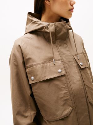 brown oversized pocket relaxed parka for women tommy hilfiger