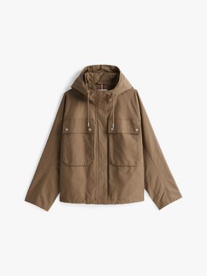 brown oversized pocket relaxed parka for women tommy hilfiger