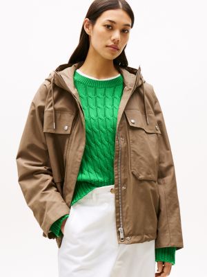 brown oversized pocket relaxed parka for women tommy hilfiger