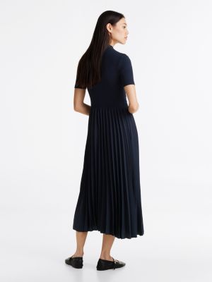 blue pleated midi fit and flare dress for women tommy hilfiger