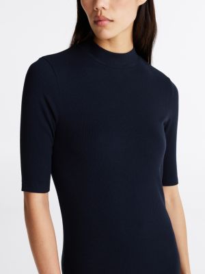 zwart geribde slim fit midi-bodyconjurk voor dames - tommy hilfiger