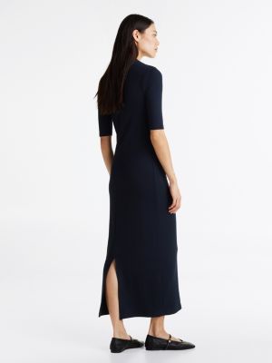 zwart geribde slim fit midi-bodyconjurk voor dames - tommy hilfiger