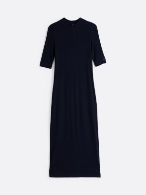 robe moulante longueur midi côtelée noir pour femmes tommy hilfiger