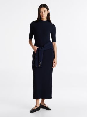 black ribbed slim midi bodycon dress for women tommy hilfiger