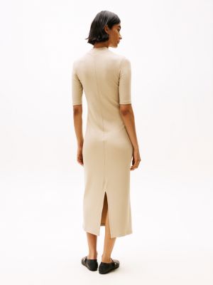 khaki ribbed slim midi bodycon dress for women tommy hilfiger