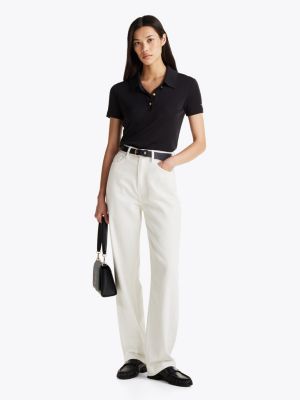 schwarz slim fit poloshirt mit goldfarbenen knöpfen für damen - tommy hilfiger