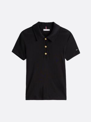 schwarz slim fit poloshirt mit goldfarbenen knöpfen für damen - tommy hilfiger