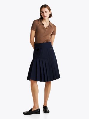 bruin slim fit polo met goudkleurige knopen voor dames - tommy hilfiger