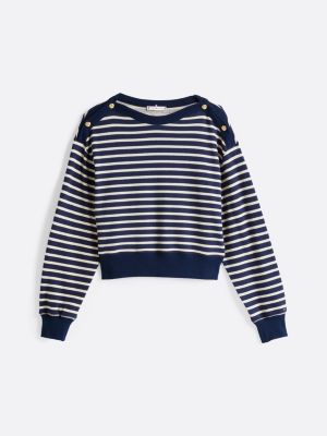 multi gold-tone button boat neck sweatshirt for women tommy hilfiger