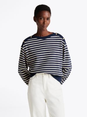 multi gold-tone button boat neck sweatshirt for women tommy hilfiger