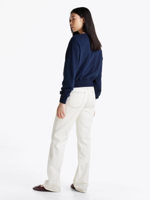 blau sweatshirt mit u-boot-ausschnitt und knöpfen für damen - tommy hilfiger