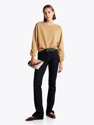 brown gold-tone button boat neck sweatshirt for women tommy hilfiger