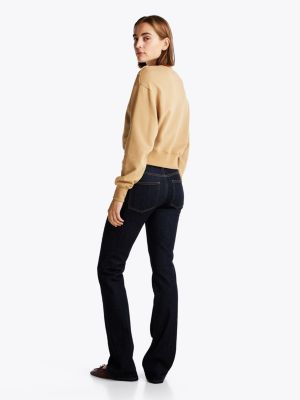 brown gold-tone button boat neck sweatshirt for women tommy hilfiger