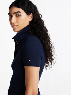 blau slim fit midi-polokleid mit knöpfen für damen - tommy hilfiger