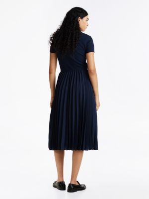 robe polo ajustée midi à boutons dorés bleu pour femmes tommy hilfiger