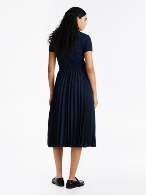 blue gold-tone button slim midi polo dress for women tommy hilfiger