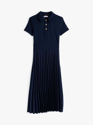 blue gold-tone button slim midi polo dress for women tommy hilfiger