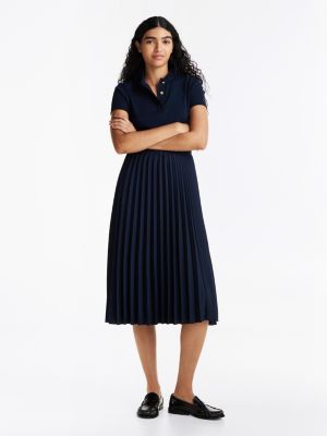 blau slim fit midi-polokleid mit knöpfen für damen - tommy hilfiger