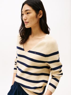 multi cable knit v-neck jumper for women tommy hilfiger