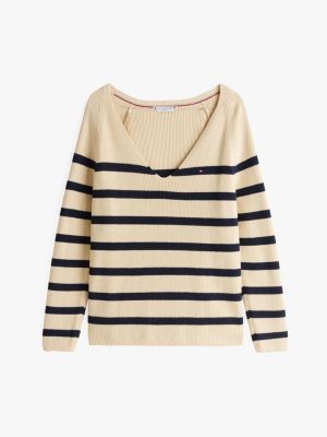 multi cable knit v-neck jumper for women tommy hilfiger