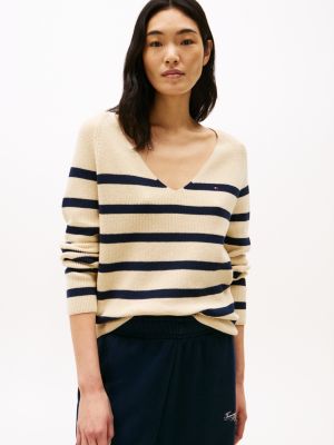 multi cable knit v-neck jumper for women tommy hilfiger