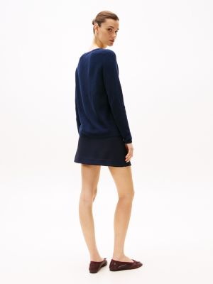 blau pullover mit zopfmuster und v-ausschnitt für damen - tommy hilfiger