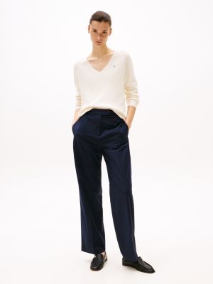 white cable knit v-neck jumper for women tommy hilfiger