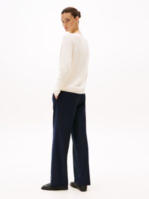 white cable knit v-neck jumper for women tommy hilfiger