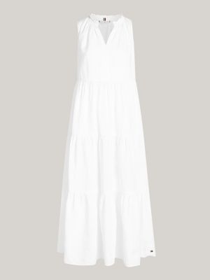 Linen Tiered Sleeveless Maxi Dress White Tommy Hilfiger