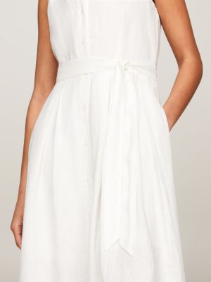 white linen sleeveless midi shirt dress for women tommy hilfiger