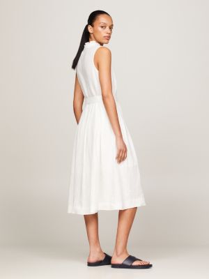 white linen sleeveless midi shirt dress for women tommy hilfiger