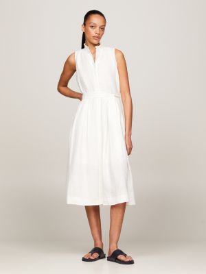 white ärmelloses maxi-hemdkleid aus leinen für damen - tommy hilfiger