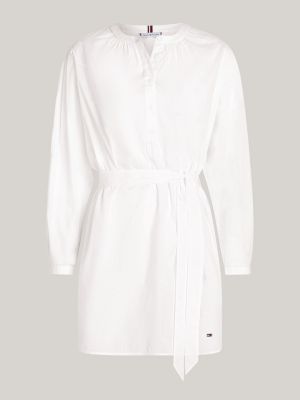 mini abito in voile a maniche lunghe con cintura bianco da donne tommy hilfiger