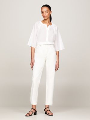 white voile three-quarter sleeve half-placket blouse for women tommy hilfiger